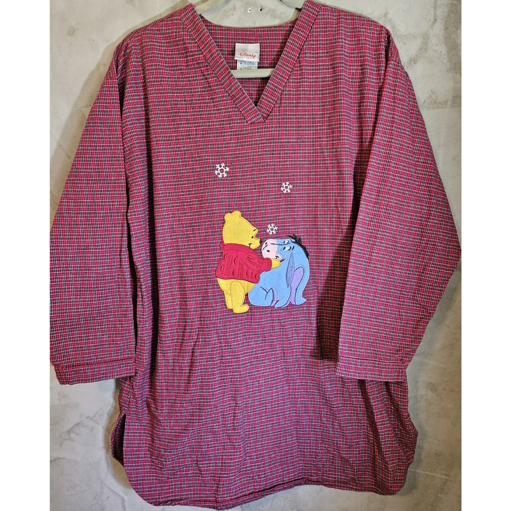 Vintage Disney Store 100% Cotton Flannel Plaid Sleepshirt Winnie the Pooh Size M